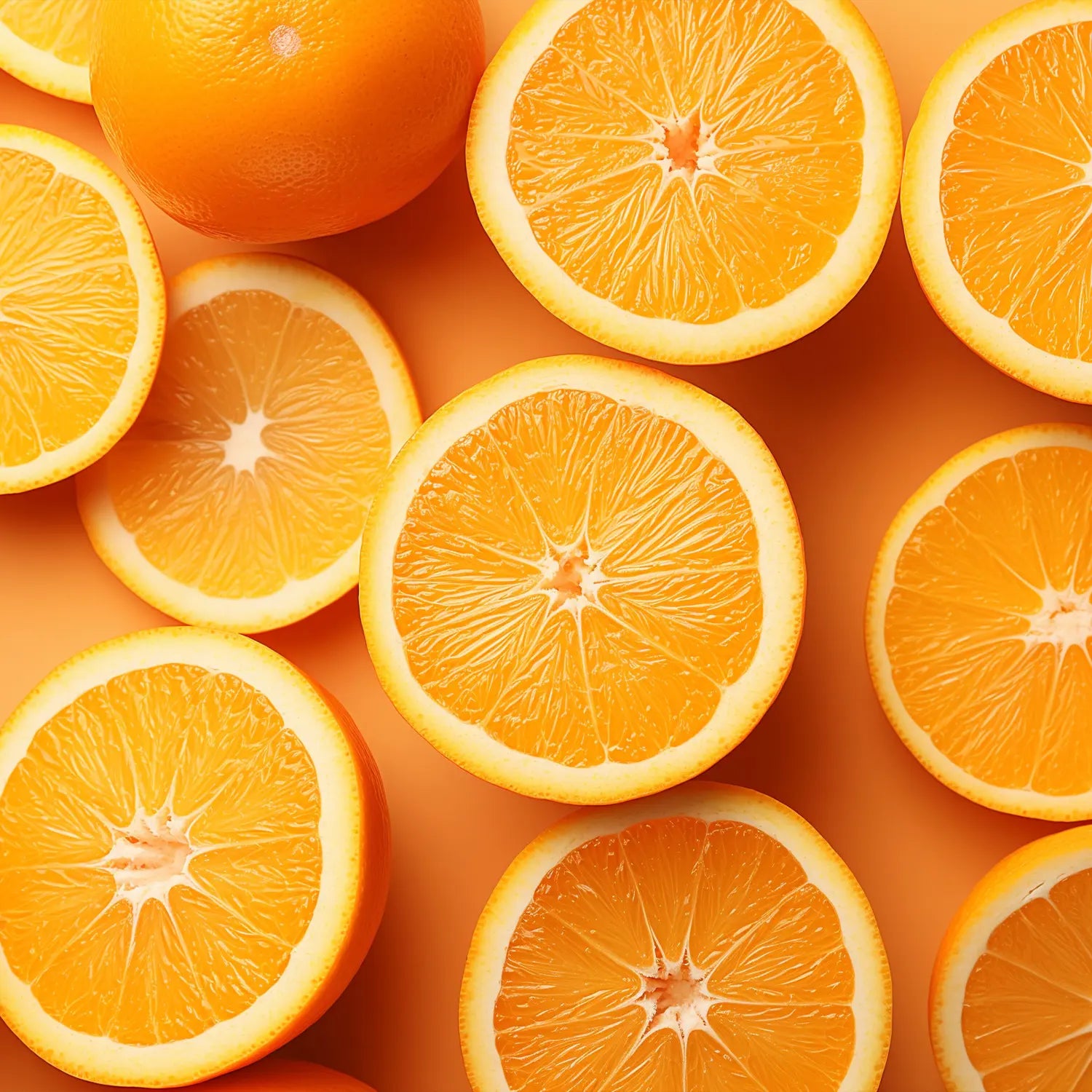 Orange slices in a pattern. Shows CreaGums uses only natural flavors in its products.